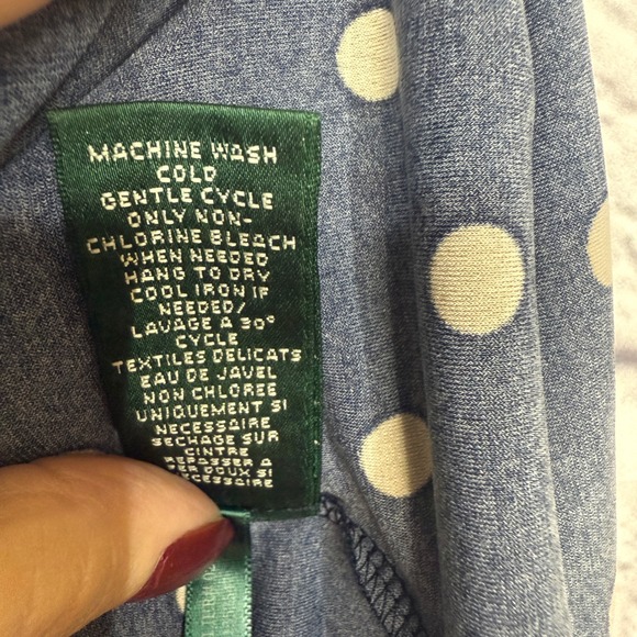 Lauren Ralph Lauren Black Beige Polka Dot Ruched Faux Wrap Sheath Dress Size 6 - Picture 9 of 9